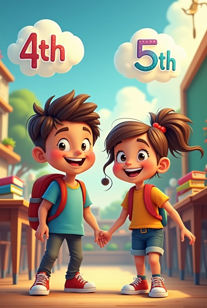 I want two happy school children, along with the words 4th and 5th grade