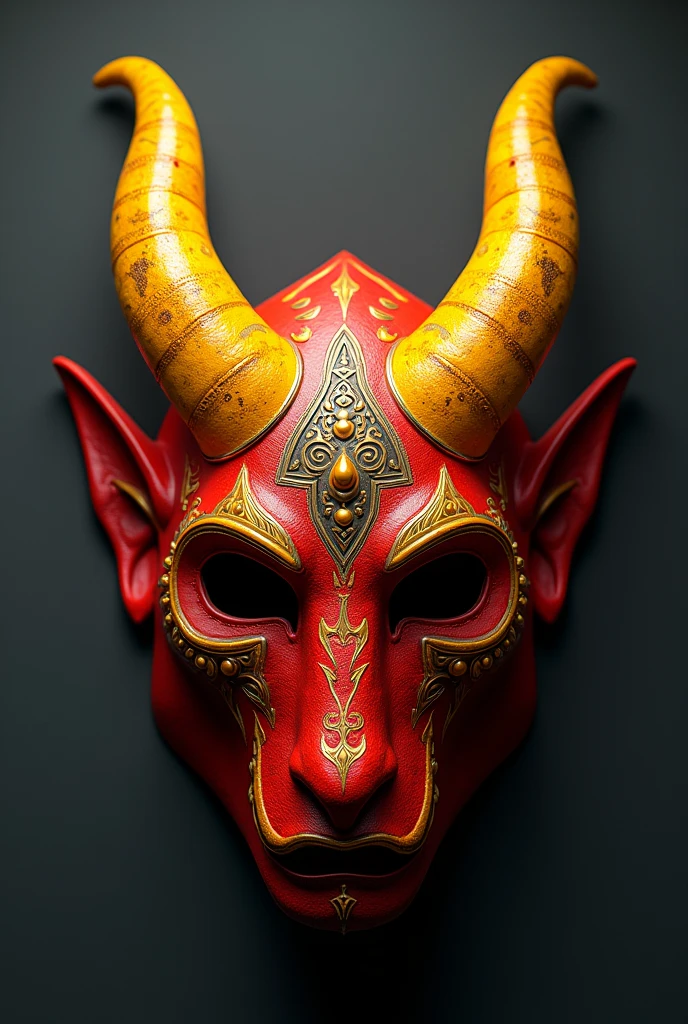 A red and yellow horned mask 