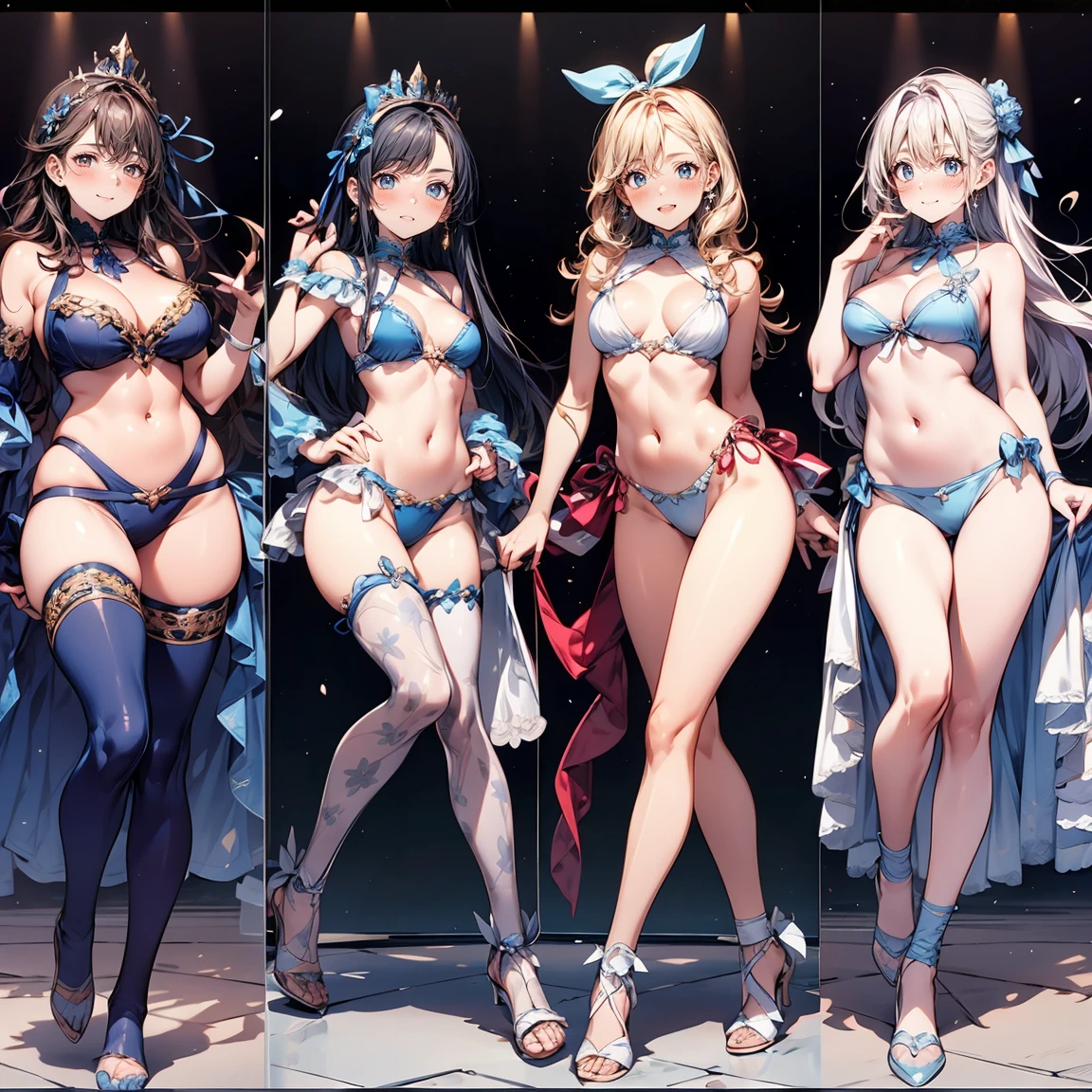 Highest quality, Super detailed, (Ultra-high resolution,8k), Ultra-high definition 4K, (Perfect Anatomy, Anatomically correct), ((5 cute idol groups)), (Women's dress with detailed floral print), (Beautiful Eyes), (Detailed eyes), (High-quality facial beauty), (Tokyo Dome Performance), (Photorealistic), (), Soft Skin, Glowing Skin, Bright lighting, ((High Jump)), (cute), colorful, Goddess-like beauty, ((look back))
