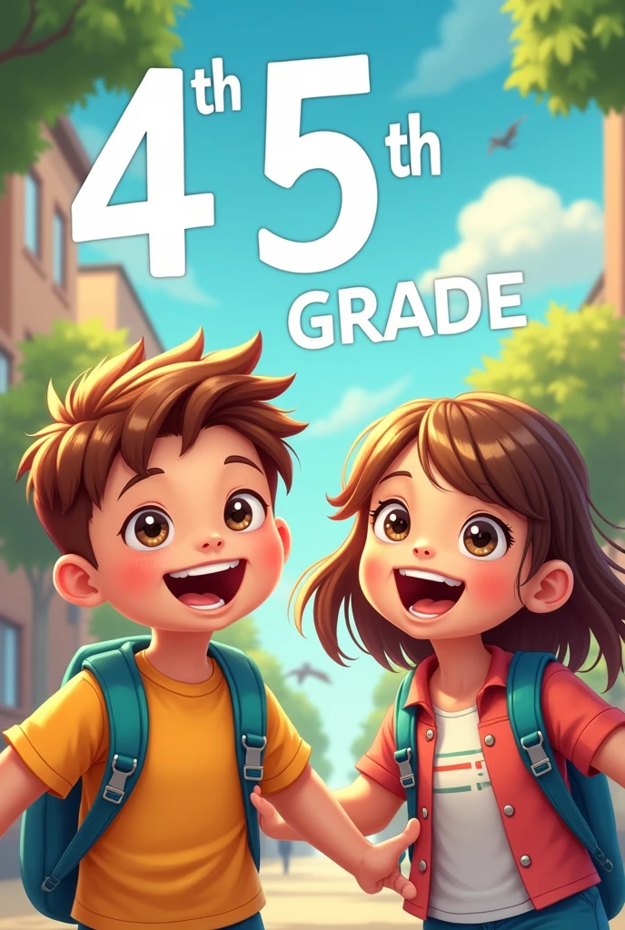 I want two happy school children, along with the words 4th and 5th grade