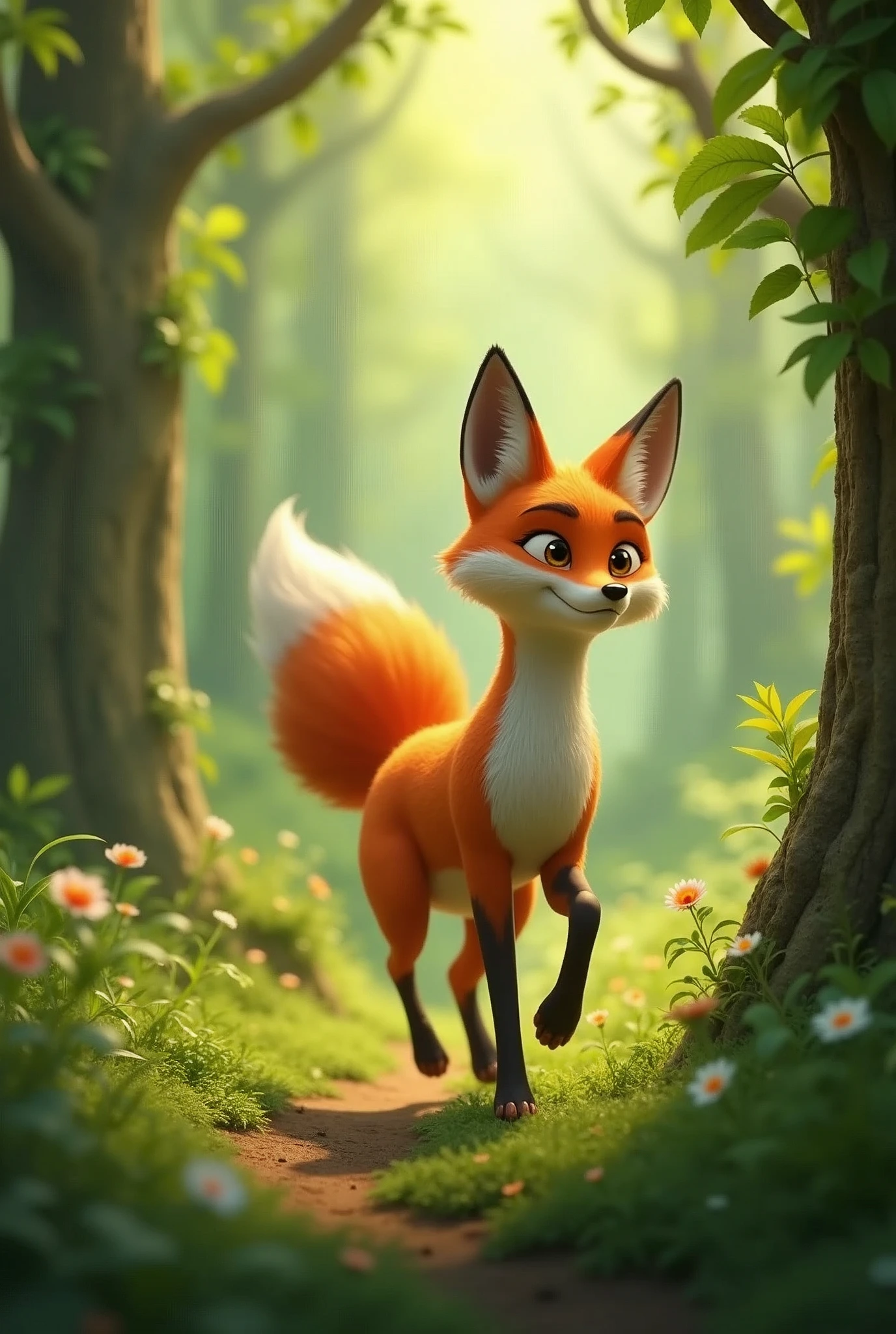 Moving fox animation with forest