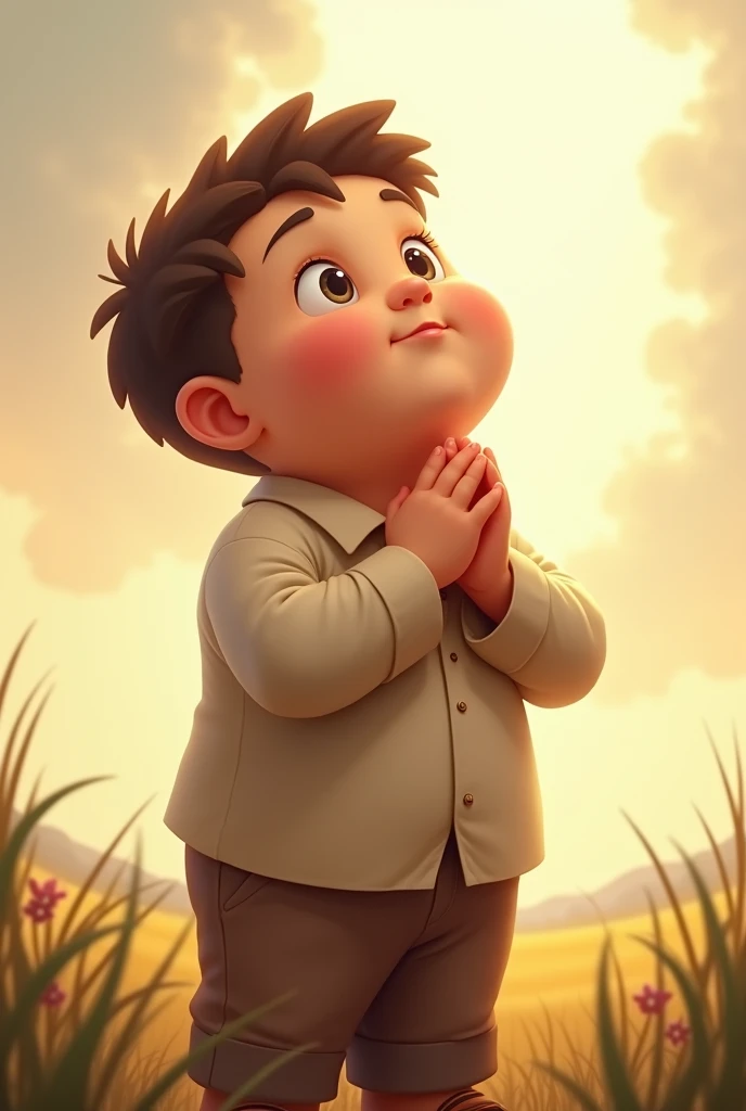  Chubby Christian boy grateful to God without wings