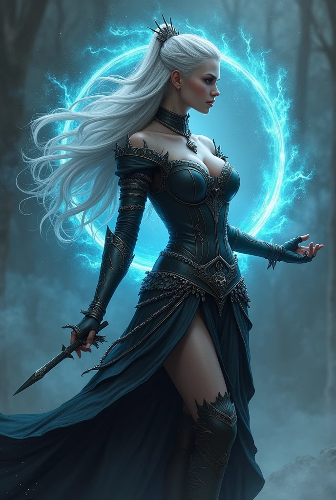 My character is Elara, a half-elf, half-human, Witcher , Dovakhiin. She was trained by her human father in combat and weapons. She is blessed with elven magic from her mother, she is gifted with psychic abilities and Shapeshifting. In her magic training she mastered elements magic, ilusons, curses, anti-magic, blood magic, Eldritch magic, alchemy, potions, sealing and wards, summons. She later discovered that she has elder Blood giving her amount of mystical powers. She also immortal, unkillable. Elara has a supernatural beauty, her skin silver white, her her silver grey, her body muscular and voluptuous, with big breasts and big butt. She works as hunter, payed to kill monsters. She later becomes half-vampire after a flight with a vampire, she was partially turned into vampire giving her all their powers but not their weaknesses, but she needs blood to use the vampiric powers.
