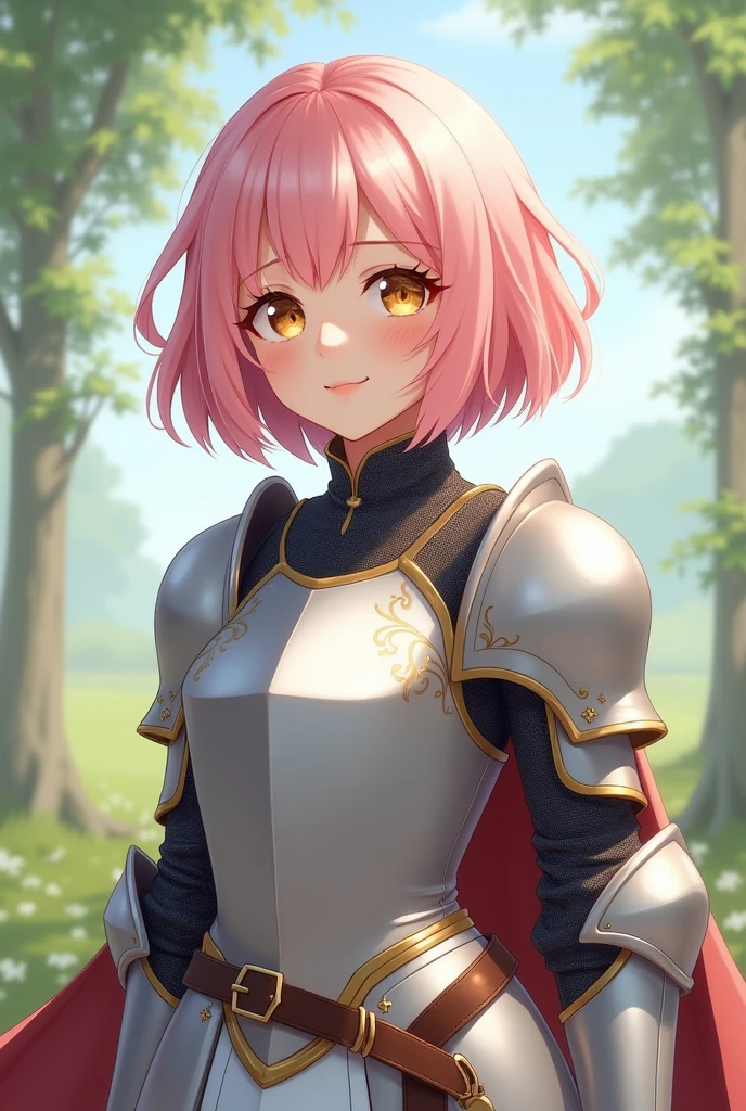 Light pink hair knight style smile Small breasts Bobcut