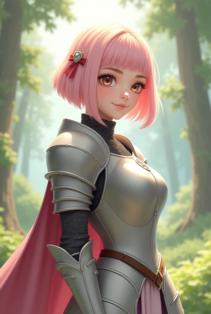 Light pink hair knight style smile Small breasts Bobcut