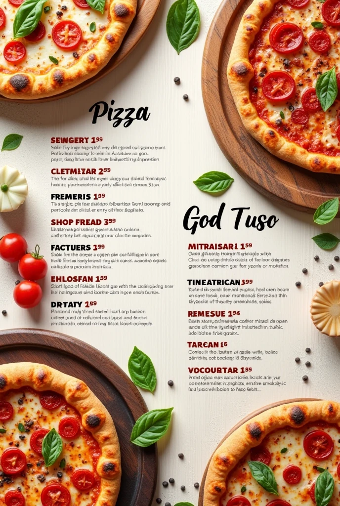 Create a menu for the pizza business Show you the pizza Have more pizza