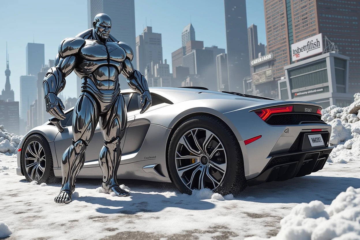 25 year old strong man Colossus style, O alter-ego de Peter Rasputin, is a fictional character in Marvel Comics. The most famous power of Colossus is all of its skin made of chrome-plated silver organic steel including face. Chrome-plated silver metal is a psionic analogue of the element osmium, Known primarily for being a transition metal. It's an incredibly dense metal, able to withstand everything, strong and muscular body, dynamic poseid Pectorals: 1.3), (Reality:1.5), (Realisitc:1.4), (Absurdity:1.4), 8k, ultra details, beautiful detailed, (1:1.4 only), ung man, (Viewer facing:1.2), (newyork: 1.4), (time square: 1.3), (bright sunny day:1.5), Intricate Body Details, (Petite: 1.3), (best qualityer: 1.0), (ultra highres): 1.0), highly detailed face and eye, (photorrealistic: 1.2)