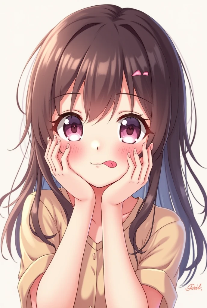 Hannah owo sticking her tongue out doing the ahegao face while blushing