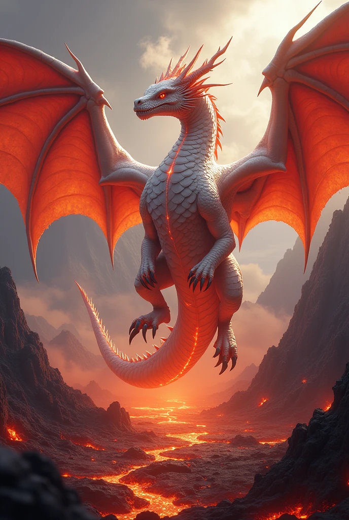 A white and red lava dragon
