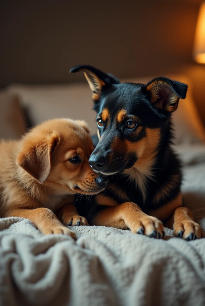Bolt is having sex as a cub with a male dog on his bed evee