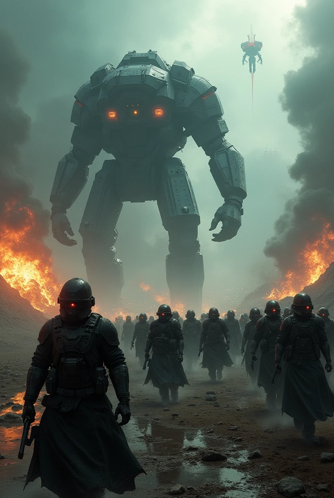 Create image of the necromonger army invading planet Earth with their war machines, massacring the human army