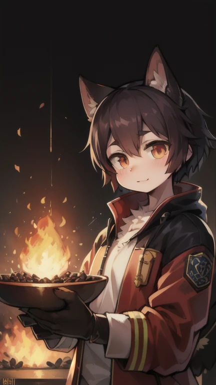 A close-up portrait of a handsome man (person see),post apocalyptic winged firefighter, Intricate, elegant, Very detailed, Digital paint, art station, Conceptual art, seeds, sharp focus, illustration, art by Krenz Cushart and Artem Demura and alphonse much, ((fire in the hands))