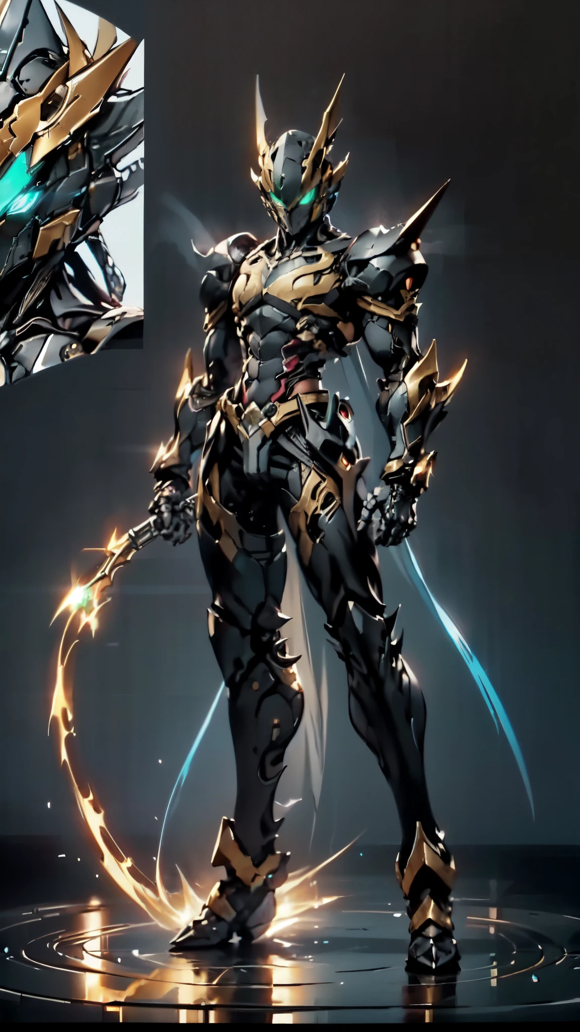 (masterpiece:1.5, best quality:1.5, extremely delicate:1.5), a man wearing a full-face helmet, a fantasy-style biotech armored combat suit, green eyes, (a composite layered chest armor), fully enclosed shoulder guards, matching arm and leg guards, belt of Neon circuit, (the color scheme is primarily black with green and red accents), the design balances heavy with agility, a high-tech bio-mecha armor, (Armor Concept Inspired by Batman, stand on the top of a skyscraper in a futuristic sci-fi city), this character embodies a finely crafted fantasy-surreal style armored hero in anime style, exquisite and mature manga art style, (element, plasma, energy, the armor glows), ((male:1.5)), metallic, high definition, highres, ultra-detailed, ultra-fine painting, professional, perfect body proportions, golden ratio, anatomically correct, symmetrical face, extremely detailed eyes and face, high quality eyes, creativity, RAW photo, UHD, 32k, Natural light, cinematic lighting, masterpiece-anatomy-perfect