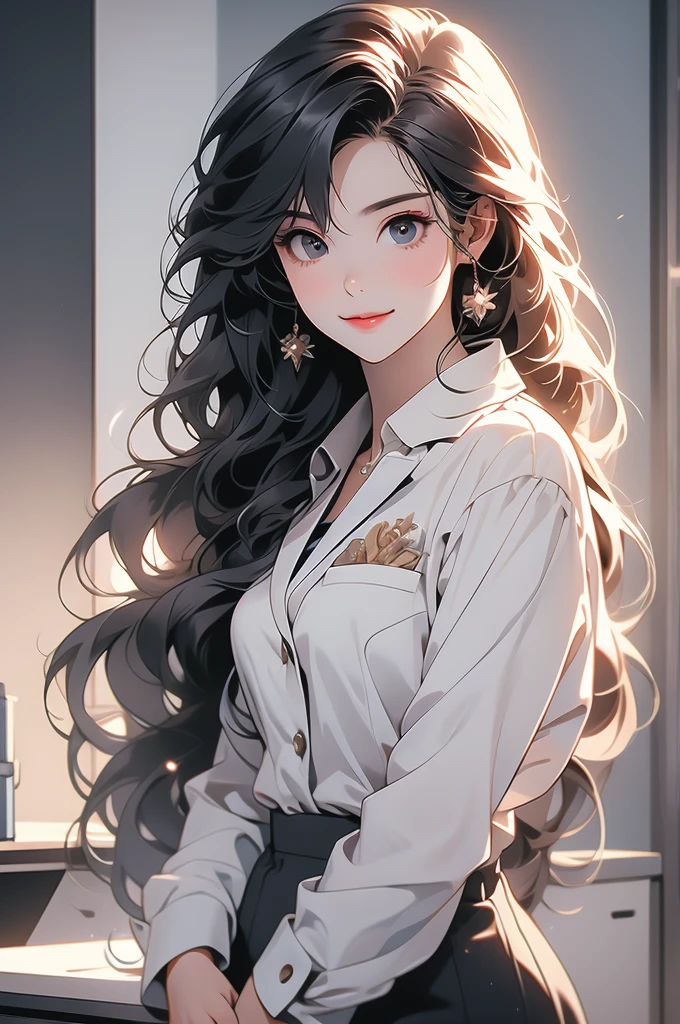 1girl, long raven hair, office suit, ceo, smirk