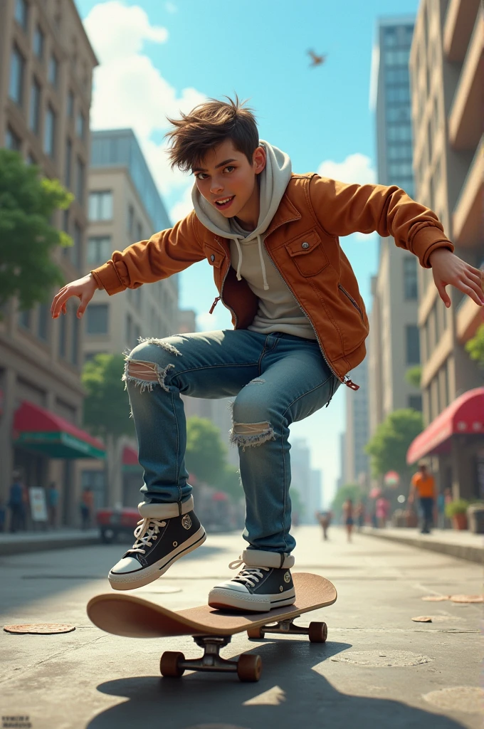 A teenager on a skateboard