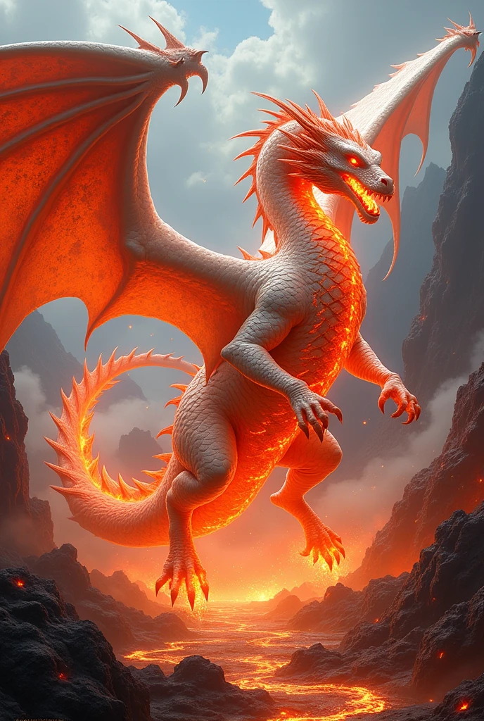 A white and red lava dragon