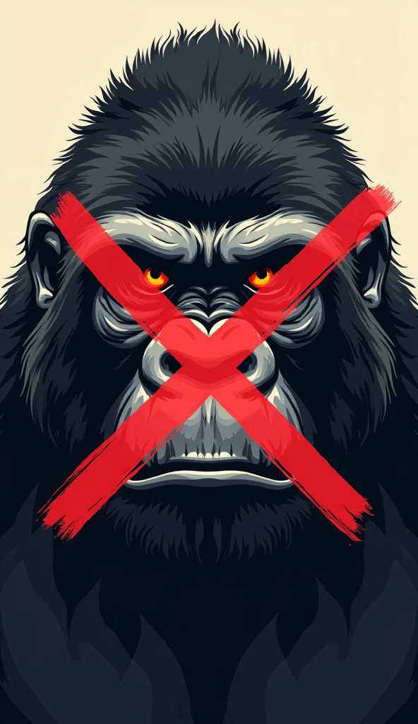 Image of a gorilla's face crossed out with a red cross like a no parking sign