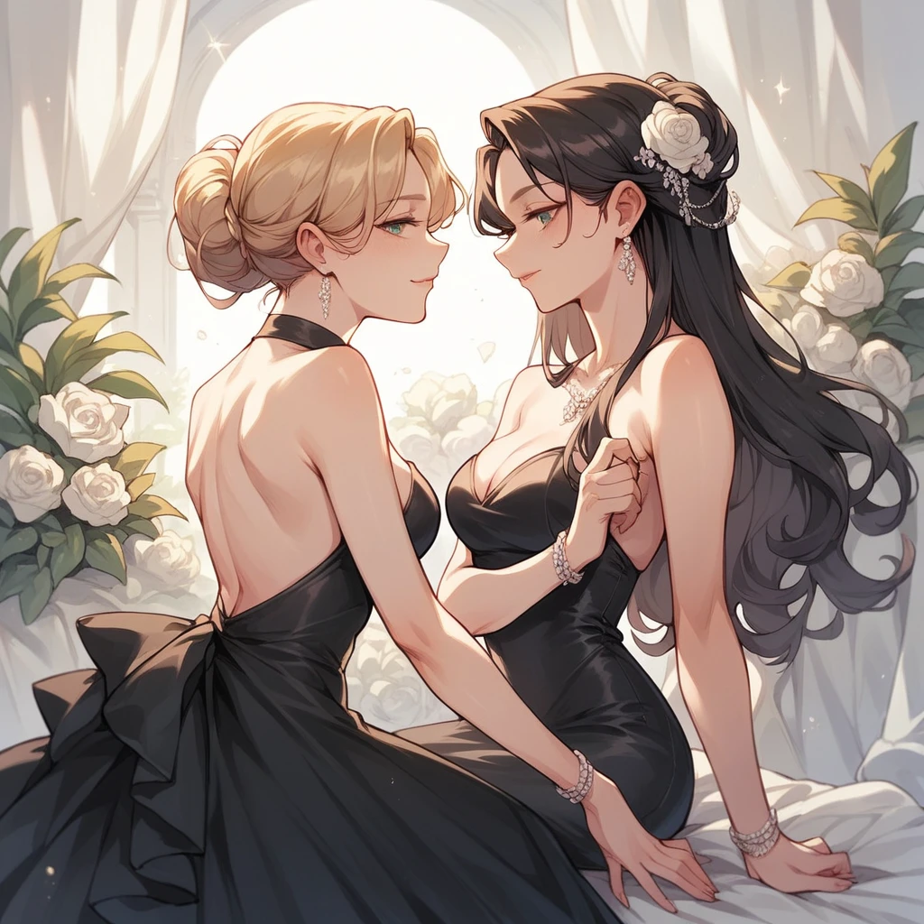 Woman in elegant black dress at a fancy party