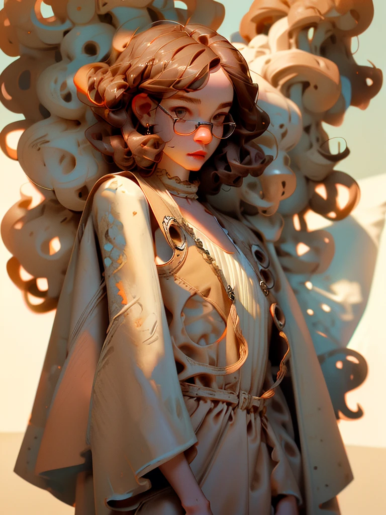 detailed art masterpiece, 2d style, girl with roudend glasses and curly brown hair with a white bouffont cleavage dress center image and with a man with brown short hair with a overalls in a wheat farm