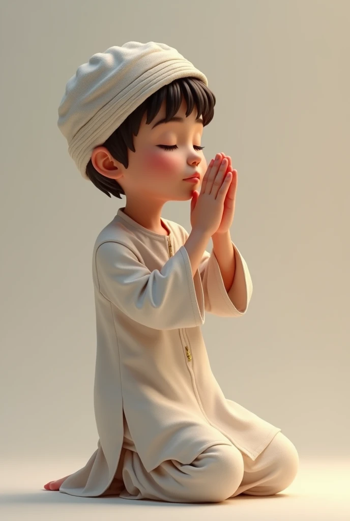muslim boy,raising palm hands opposite the ears,side angle