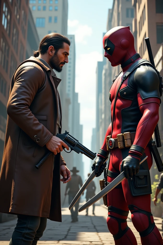Arthur Morgan fighting Deadpool