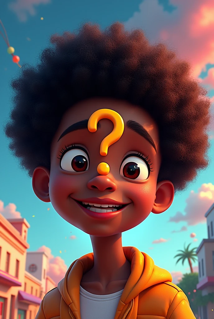 An animated black person with a question mark image in the center 