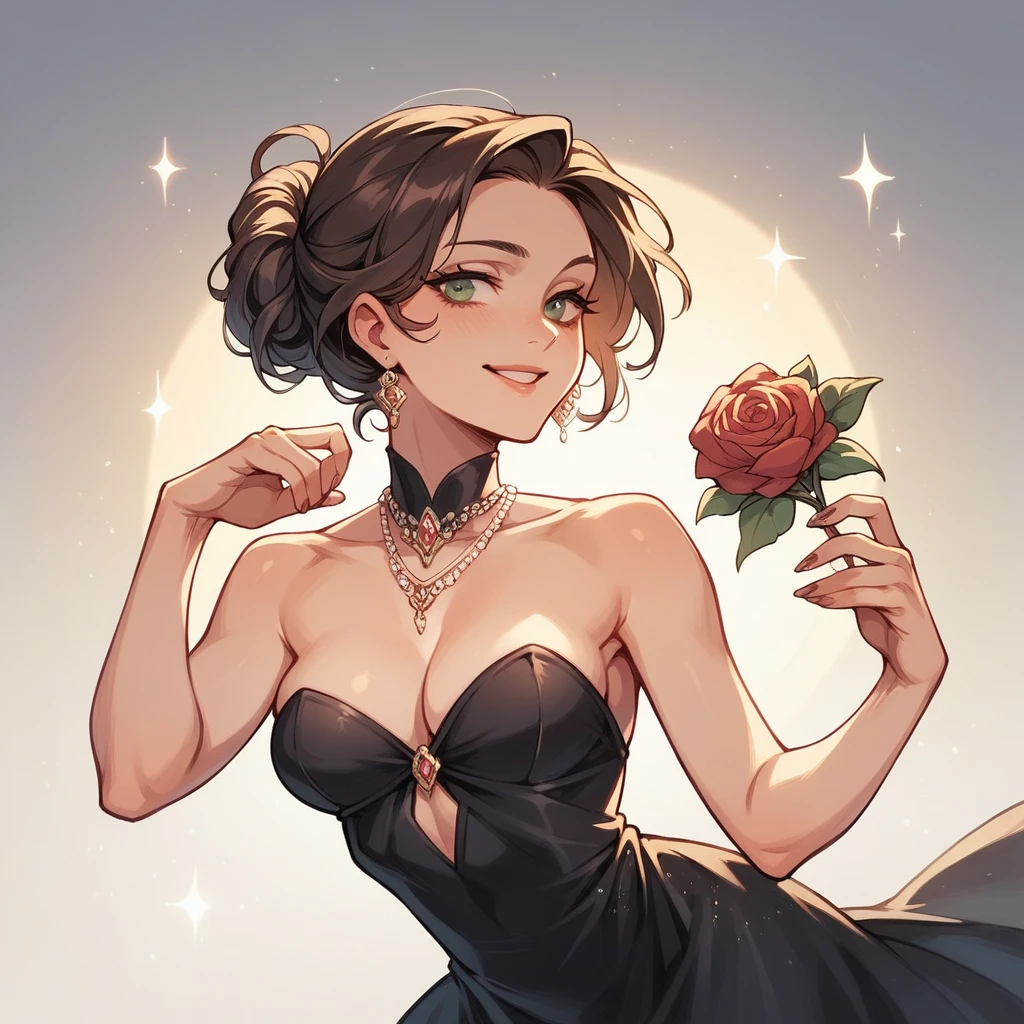 Woman in elegant black dress at a fancy party