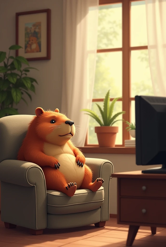 drawing of a capybara watching television 