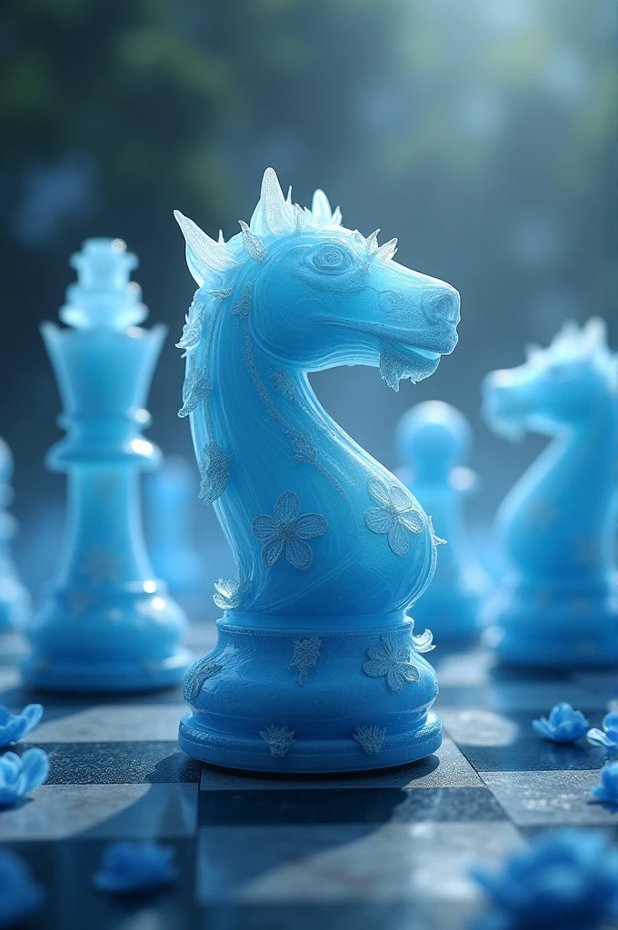 Chess Pieces with Blue Roses