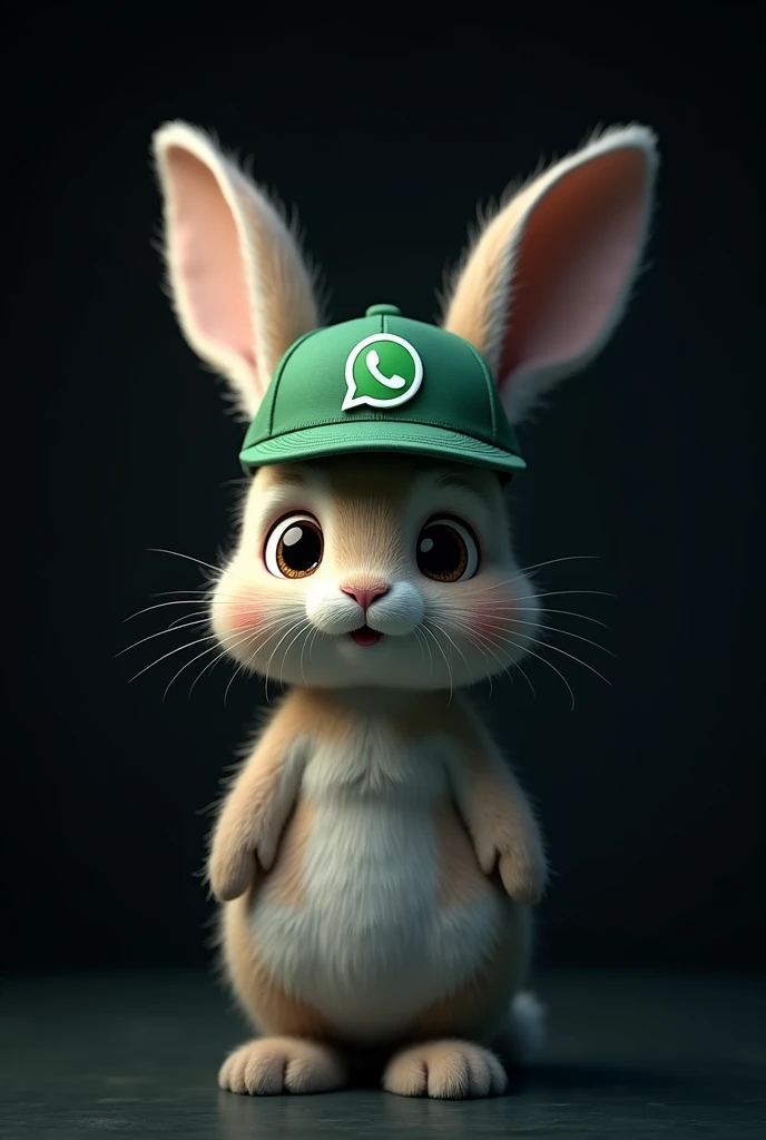 Human rabbit with a whatsapp hat, with a black background 