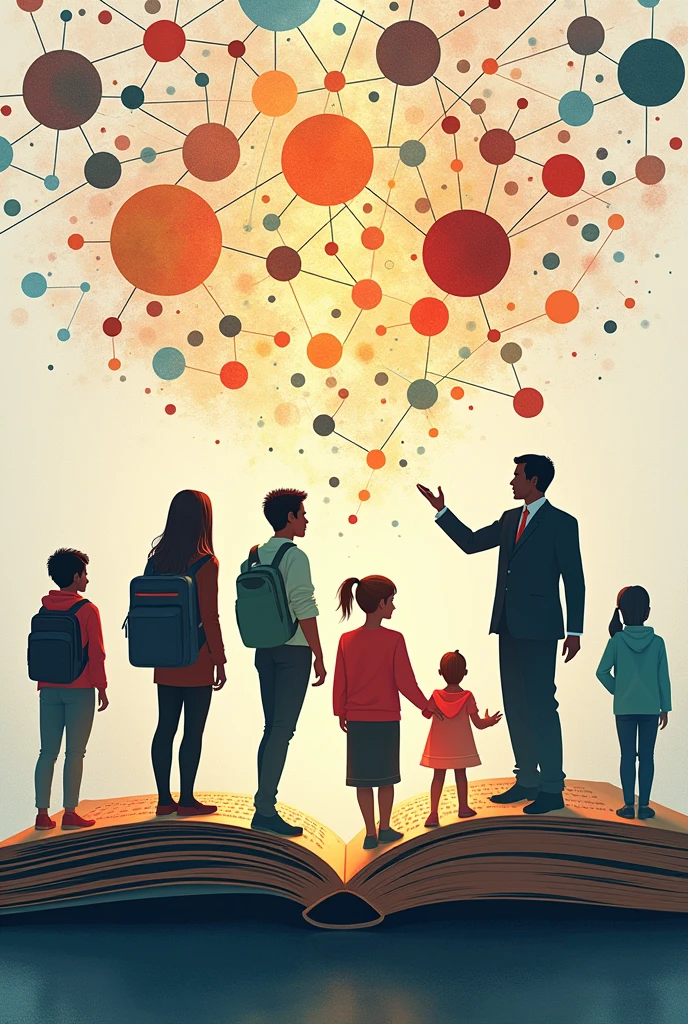 Create image of "connections that transform", based on the educational field. Make it look like a book cover. Have space for data.