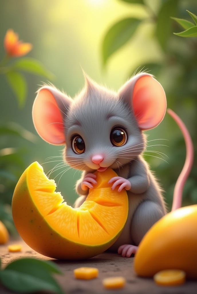 Cute rat eating a mango