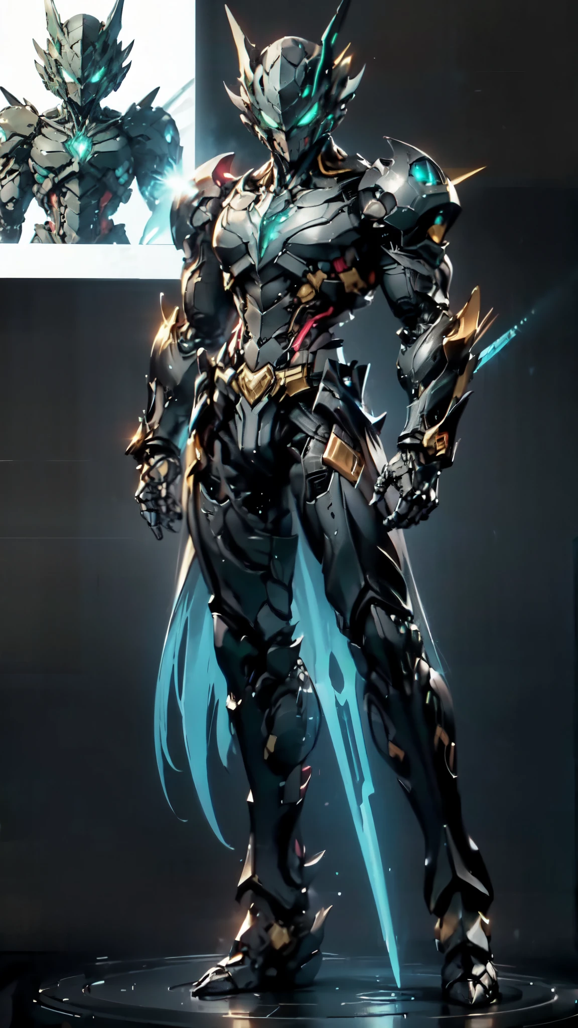 (masterpiece:1.5, best quality:1.5, extremely delicate:1.5), a man wearing a full-face helmet, a fantasy-style biotech armored combat suit, green eyes, (a composite layered chest armor), fully enclosed shoulder guards, matching arm and leg guards, belt of Neon circuit, (the color scheme is primarily black with green and red accents), the design balances heavy with agility, a high-tech bio-mecha armor, (Armor Concept Inspired by Batman, stand on the top of a skyscraper in a futuristic sci-fi city), this character embodies a finely crafted fantasy-surreal style armored hero in anime style, exquisite and mature manga art style, (element, plasma, energy, the armor glows), ((male:1.5)), metallic, high definition, highres, ultra-detailed, ultra-fine painting, professional, perfect body proportions, golden ratio, anatomically correct, symmetrical face, extremely detailed eyes and face, high quality eyes, creativity, RAW photo, UHD, 32k, Natural light, cinematic lighting, masterpiece-anatomy-perfect