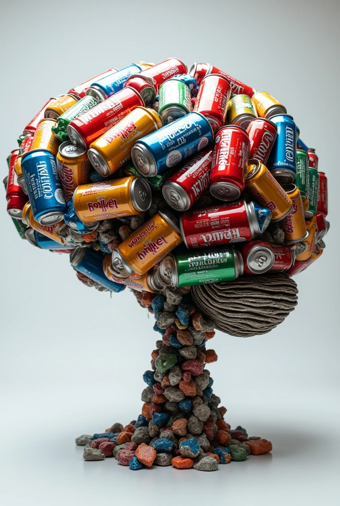 FRONT BRAIN MADE FROM SODA CANS VERY CREATIVE WITH TRANSPARENT BACKGROUND