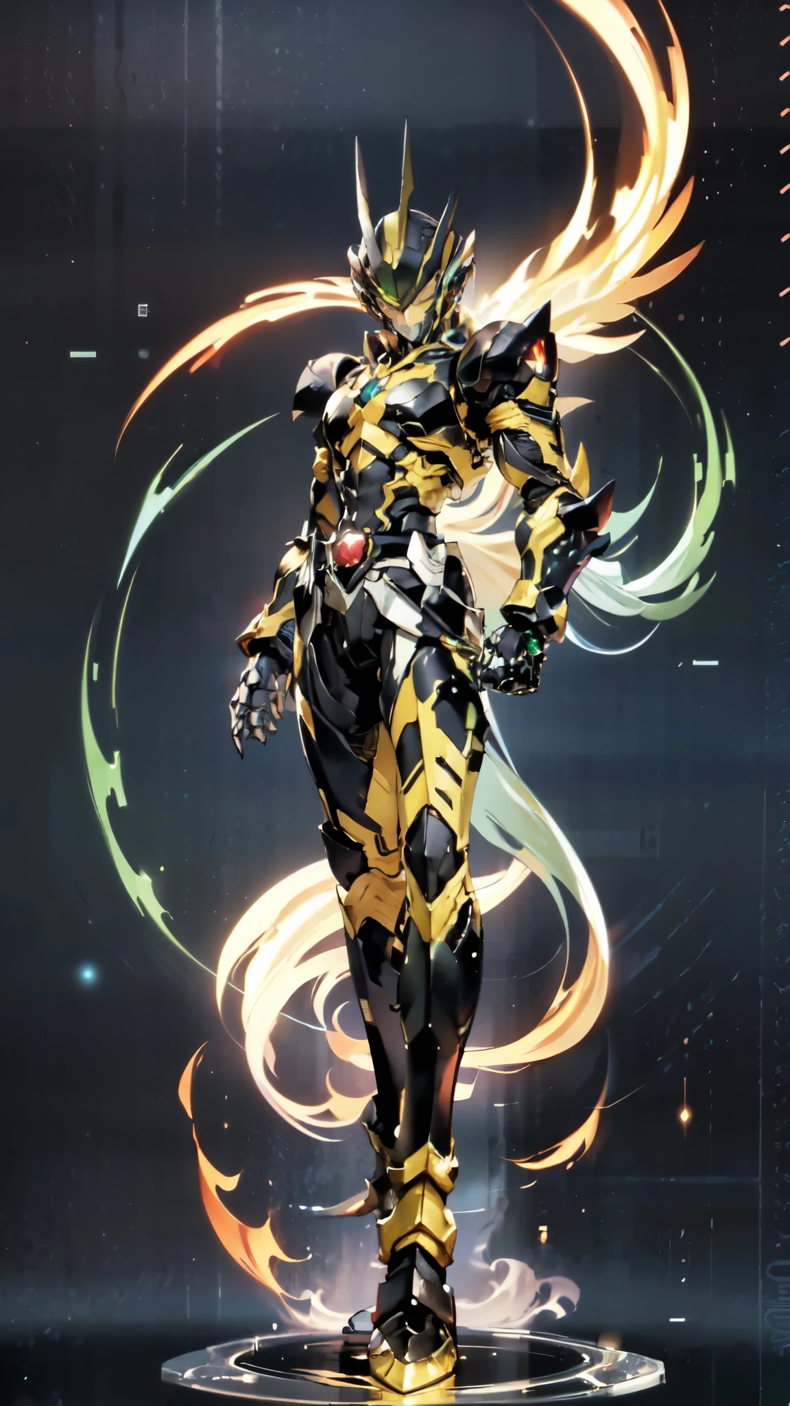 (masterpiece:1.5, best quality:1.5, extremely delicate:1.5), a man wearing a full-face helmet, a fantasy-style biotech armored combat suit, green eyes, (a composite layered chest armor), fully enclosed shoulder guards, matching arm and leg guards, belt of Neon circuit, (the color scheme is primarily black with green and red accents), the design balances heavy with agility, a high-tech bio-mecha armor, (Armor Concept Inspired by Batman, stand on the top of a skyscraper in a futuristic sci-fi city), this character embodies a finely crafted fantasy-surreal style armored hero in anime style, exquisite and mature manga art style, (element, plasma, energy, the armor glows), ((male:1.5)), metallic, high definition, highres, ultra-detailed, ultra-fine painting, professional, perfect body proportions, golden ratio, anatomically correct, symmetrical face, extremely detailed eyes and face, high quality eyes, creativity, RAW photo, UHD, 32k, Natural light, cinematic lighting, masterpiece-anatomy-perfect