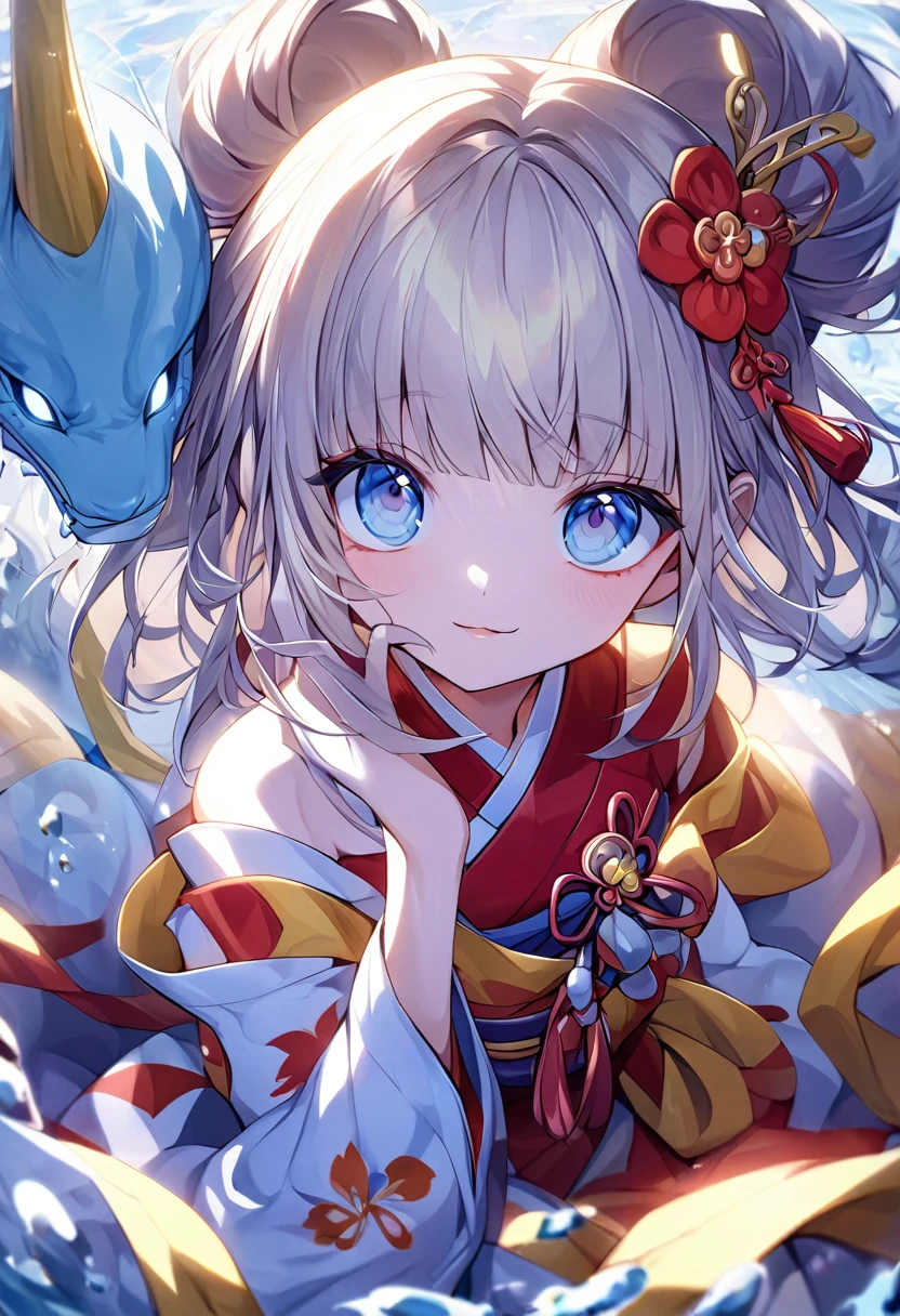 gorgeous female air and water wizzard in traditional kimono, magical female monk, blue shiny eyes, gorgeous big cute eyes, super cute anime face