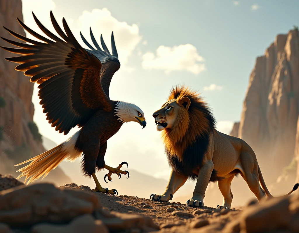 eagle and a lion, the two in front