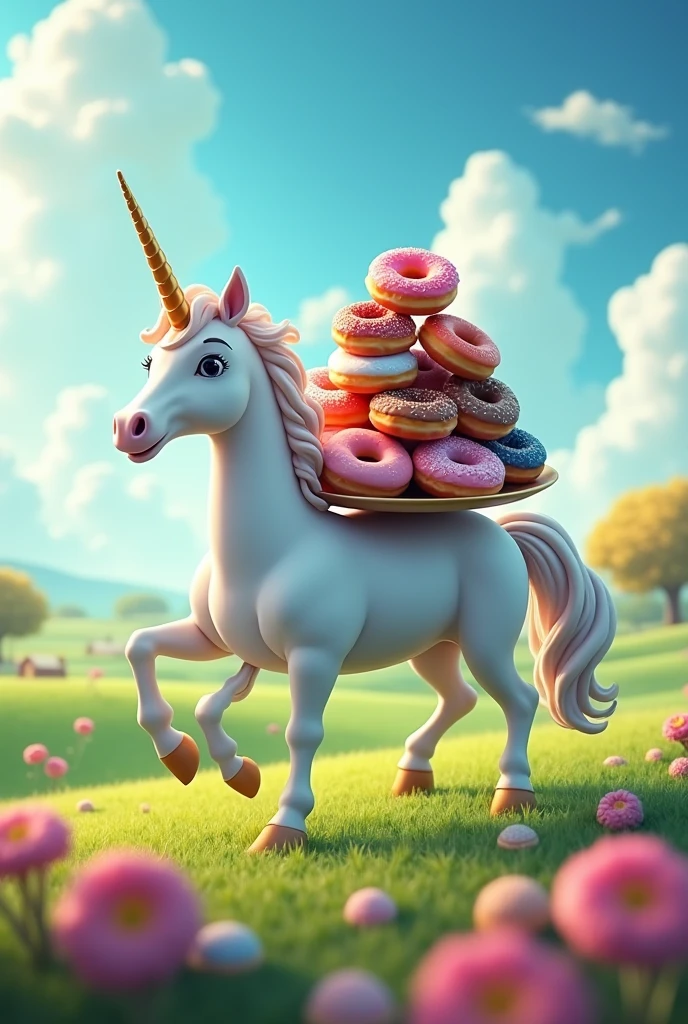 A unicorn delivering donuts