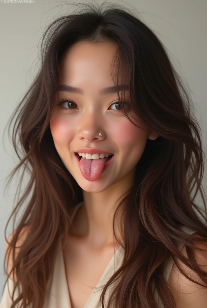 (photorealism:1.2), women brounette with tongue