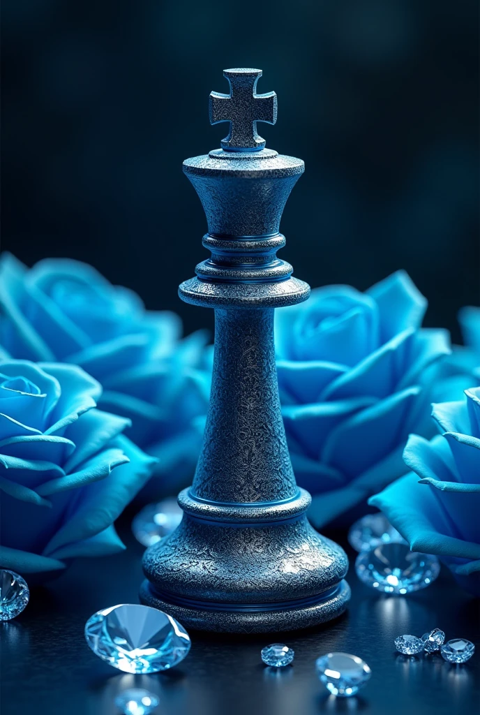 King&#39;s Piece and blue roses with dark background and diamonds