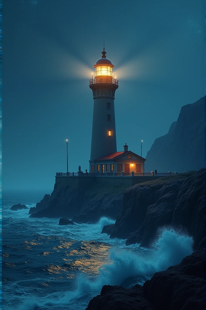 Create a lighthouse that illuminates at night seen from far away on the high seas