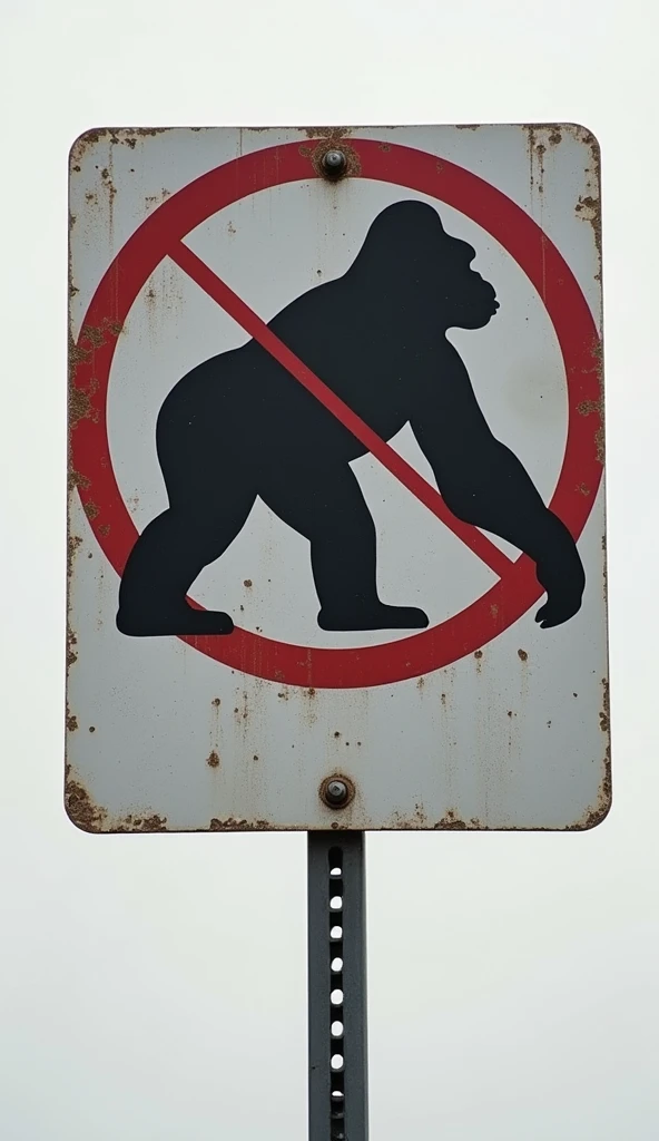 Anti-gorilla sign image to be made similar to a no parking sign with high quality 4k resolution. Add diagonal scratch marks.