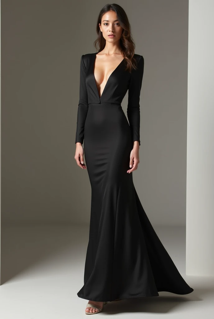 Full sleeve and half backless dress with no cut around leg
