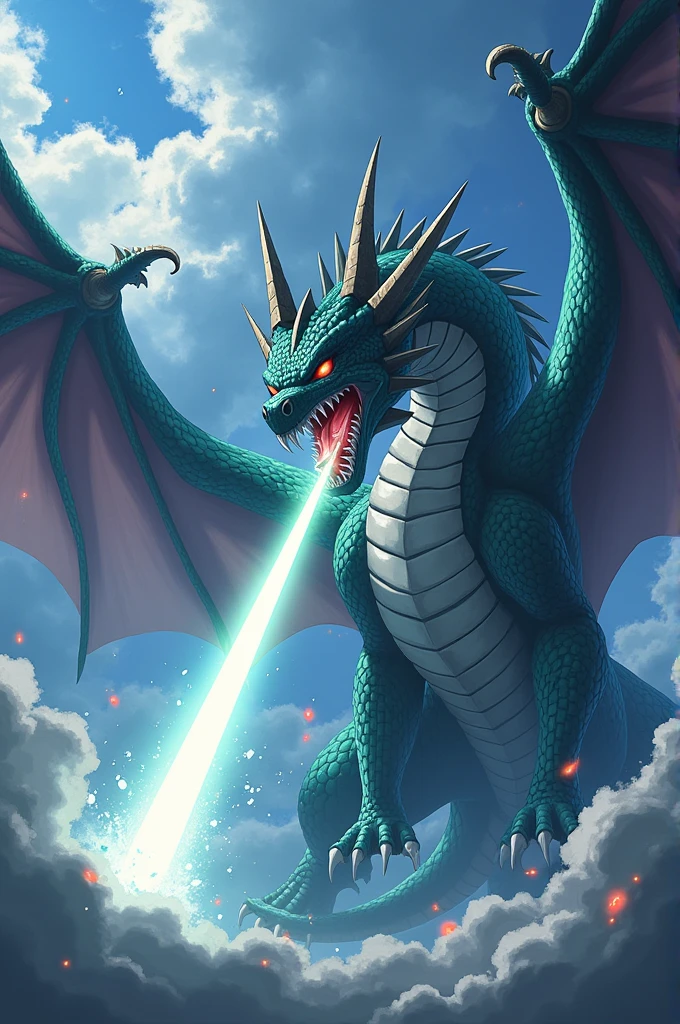 Slyther the sky Dragon from the Anime yugioh shooting a Laser from his Mouth realistic