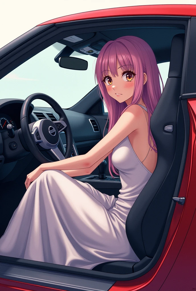 Elizabeth from the 7 deadly sins with great features inside a gtr 35 from the side do it like a drawing