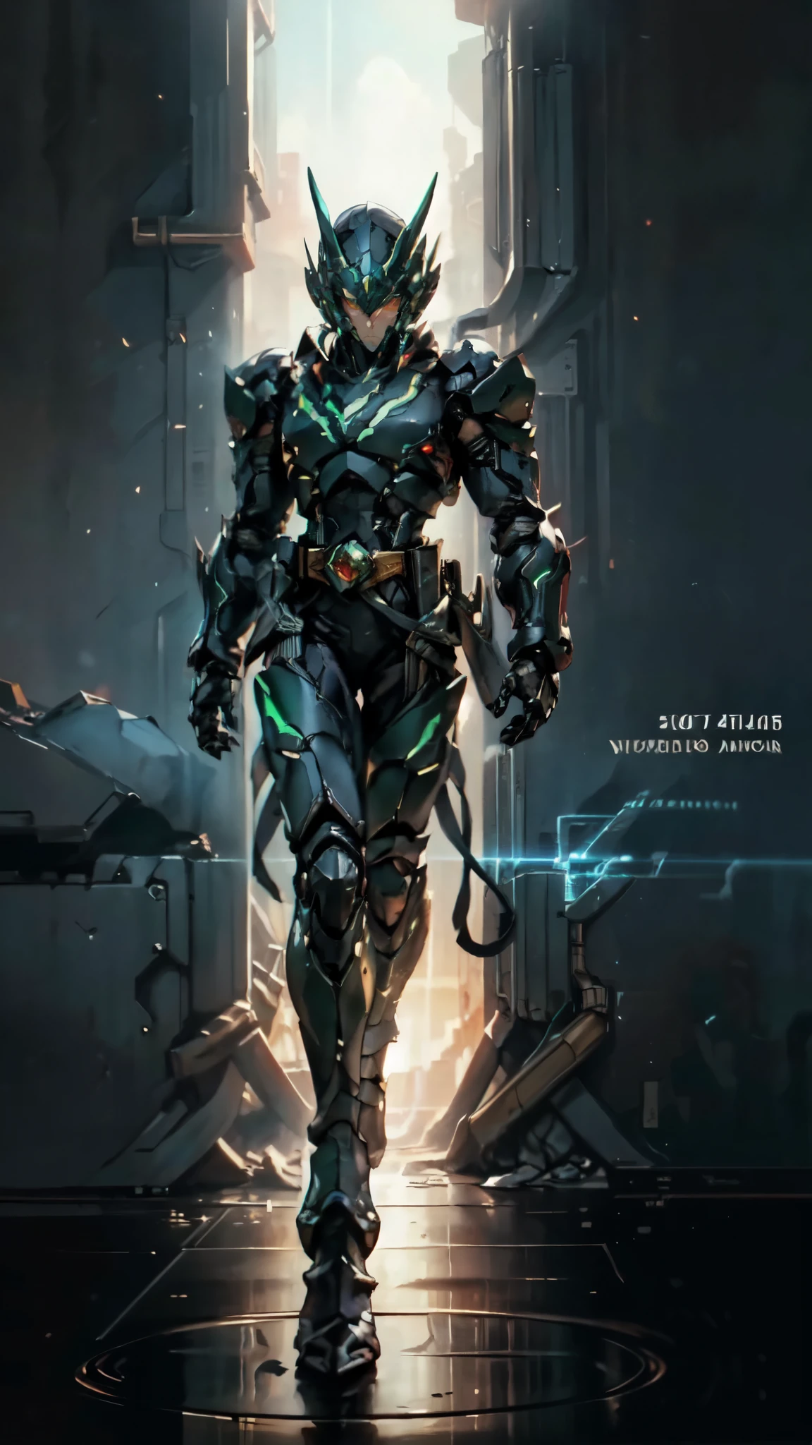 (masterpiece:1.5, best quality:1.5, extremely delicate:1.5), a man wearing a full-face helmet, a fantasy-style biotech armored combat suit, green eyes, (a composite layered chest armor), fully enclosed shoulder guards, matching arm and leg guards, belt of Neon circuit, (the color scheme is primarily black with green and red accents), the design balances heavy with agility, a high-tech bio-mecha armor, (Armor Concept Inspired by Superman, stand on the top of a skyscraper in a futuristic sci-fi city), this character embodies a finely crafted fantasy-surreal style armored hero in anime style, exquisite and mature manga art style, (element, plasma, energy, the armor glows), ((male:1.5)), metallic, high definition, highres, ultra-detailed, ultra-fine painting, professional, perfect body proportions, golden ratio, anatomically correct, symmetrical face, extremely detailed eyes and face, high quality eyes, creativity, RAW photo, UHD, 32k, Natural light, cinematic lighting, masterpiece-anatomy-perfect