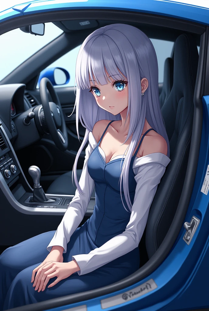 Elizabeth from the 7 deadly sins with great features inside a gtr 35 from the side do it like a drawing
