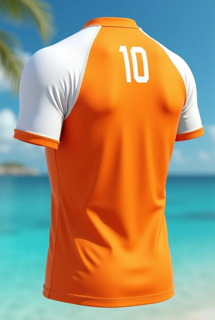 Create a shirt on the coast parts, all orange with all white sleeves and the number 10 on the back