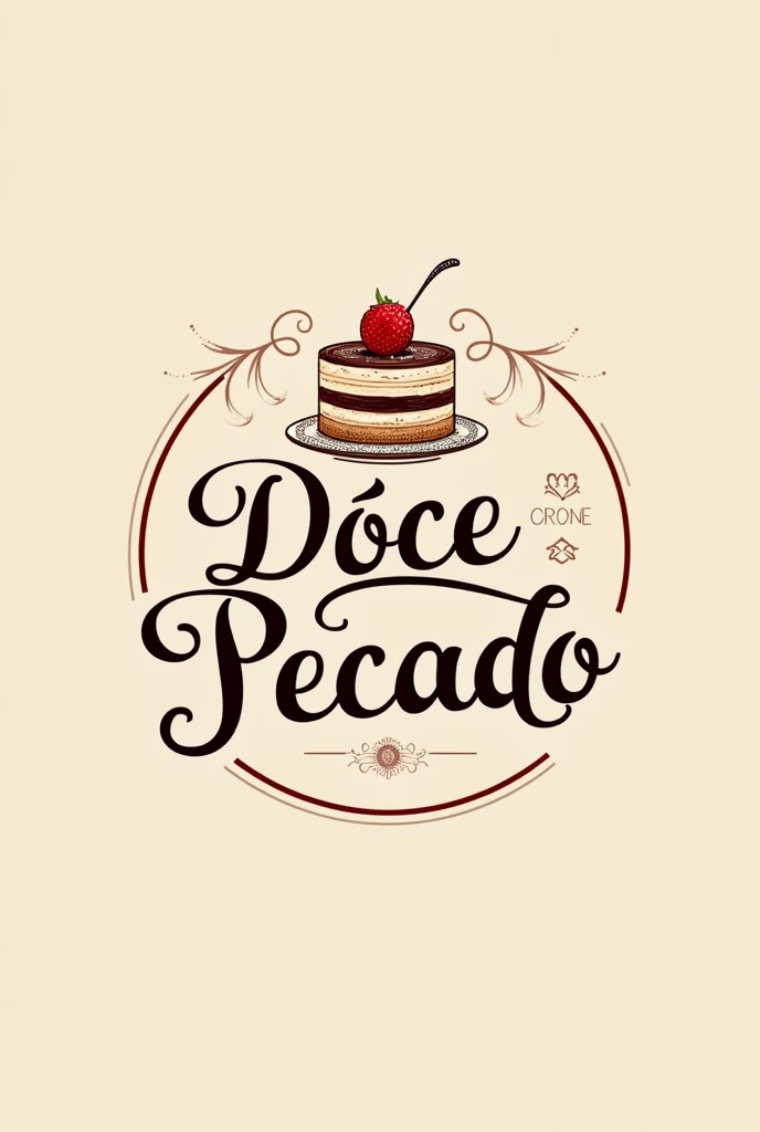 Logo of a confectionery shop with the name doce pecado spelled correctly
