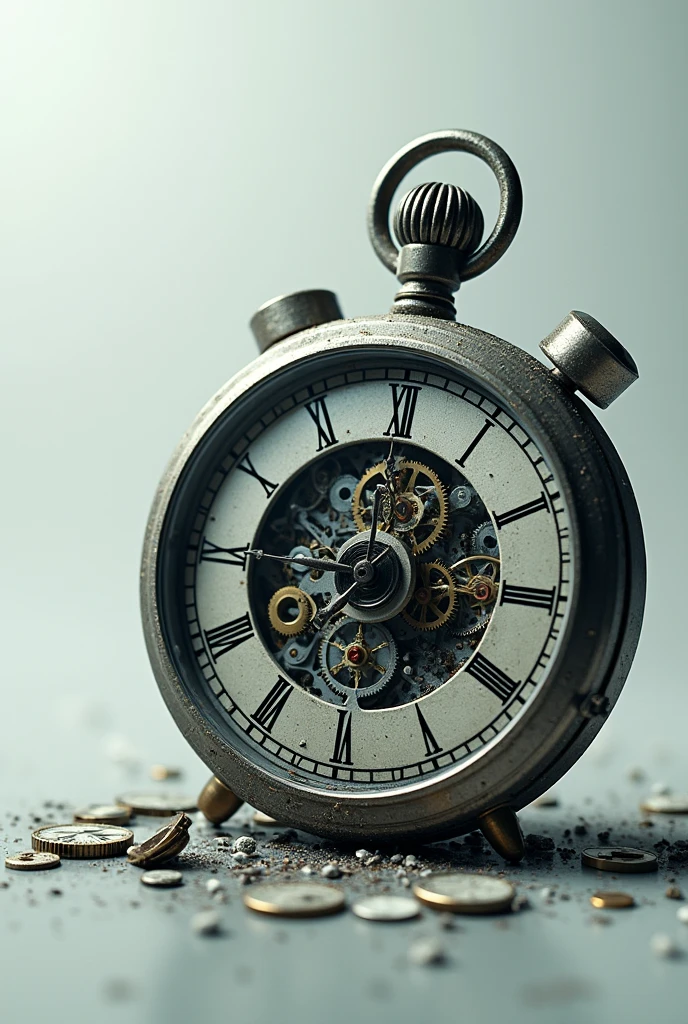 Image of a broken chronograph representing that the flow of time has been broken